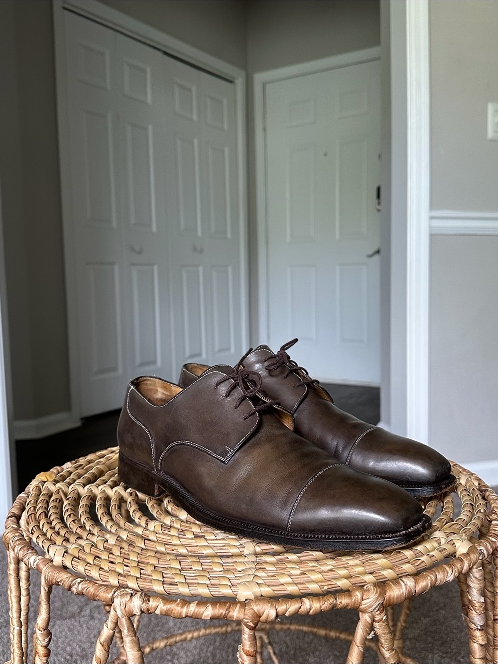 Sutor Mantellassi Men's Cap-Toe Derby Shoes in Gray Brown Leather Size 12